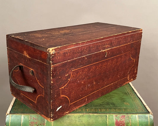 Antique Paint Decorated Wooden Document Box a