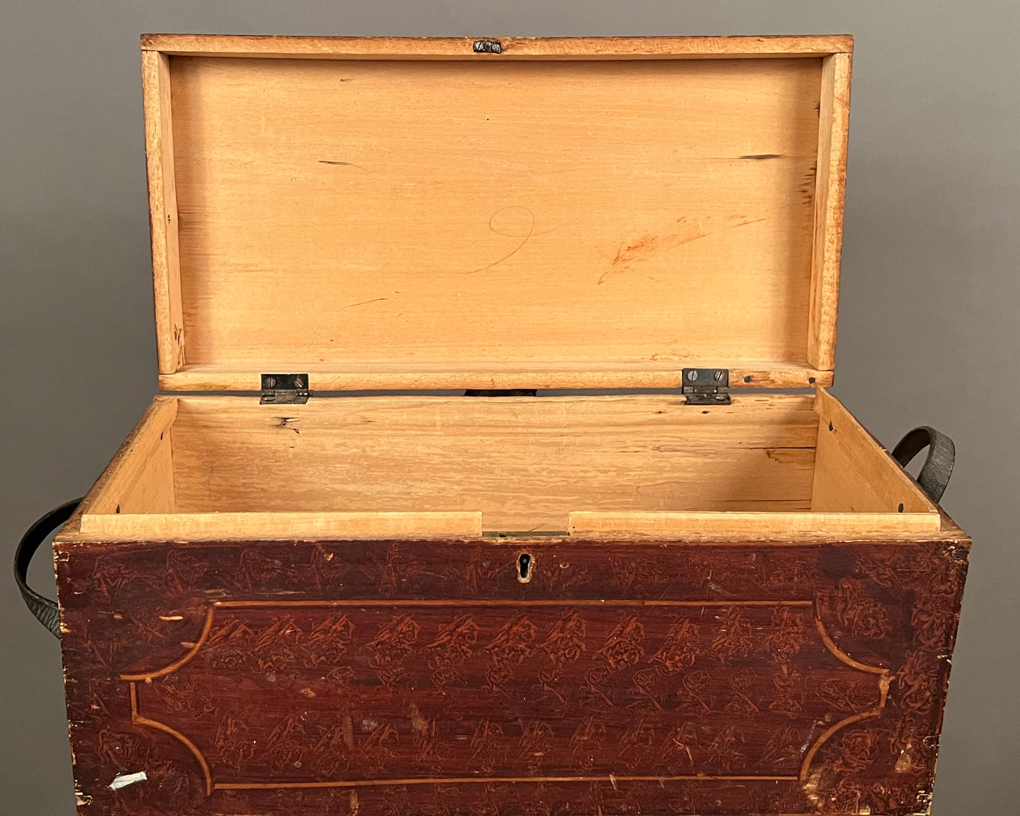 Antique Paint Decorated Wooden Document Box f