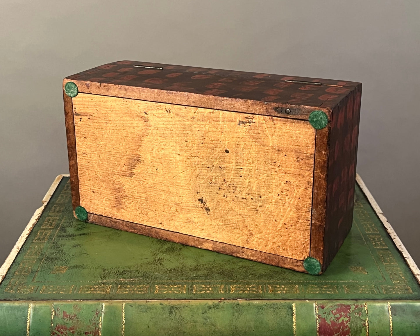 Antique Thumbprint Paint Decorated Wooden Box d