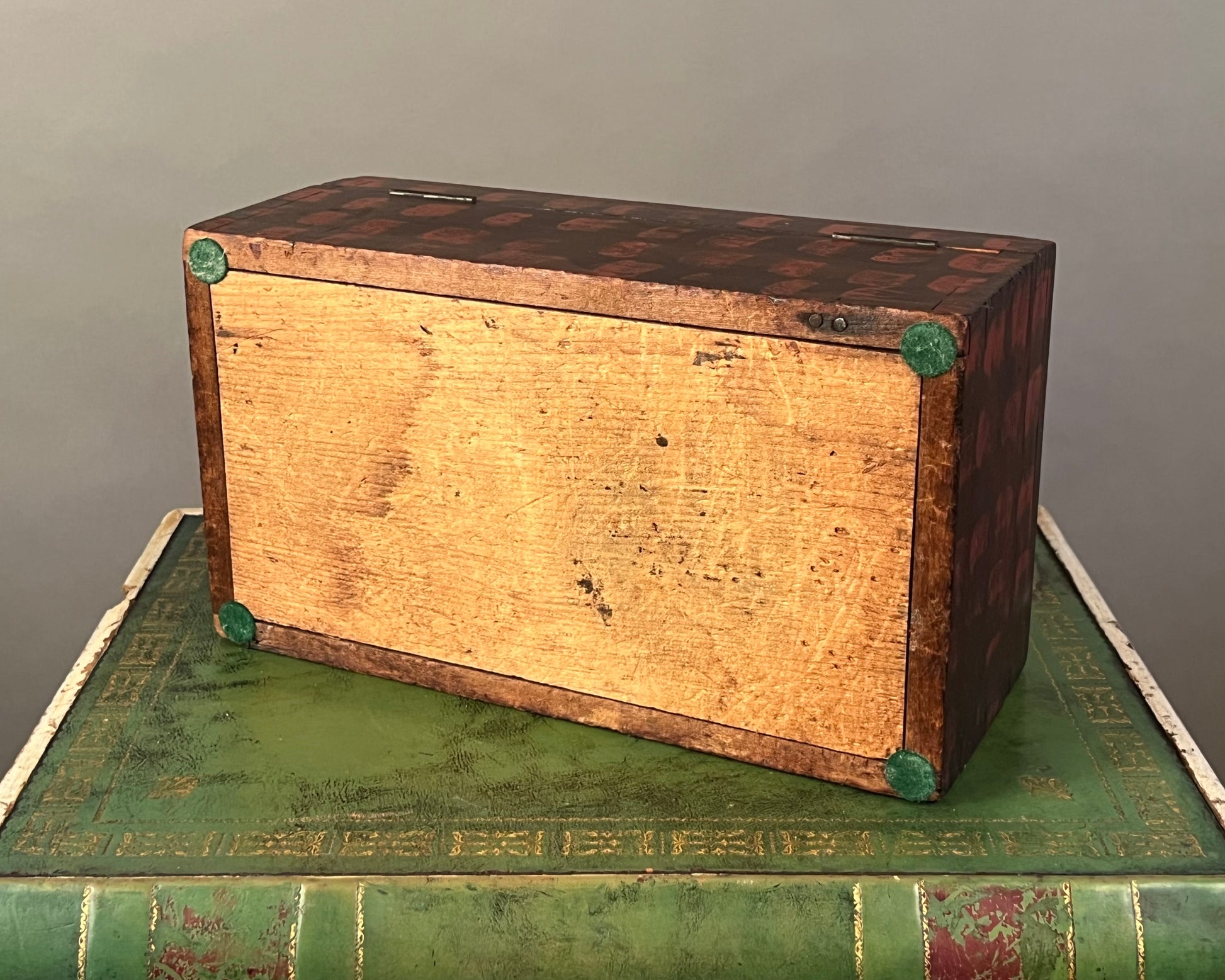 Antique Thumbprint Paint Decorated Wooden Box d