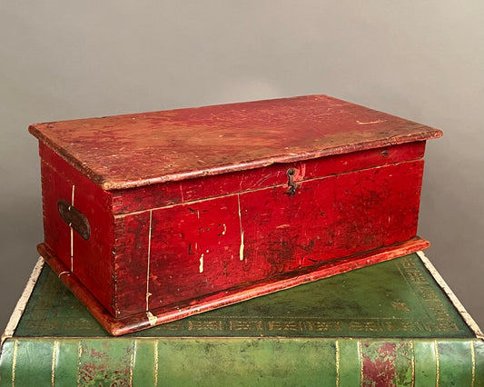 Antique Wooden Box in Original Red Paint a