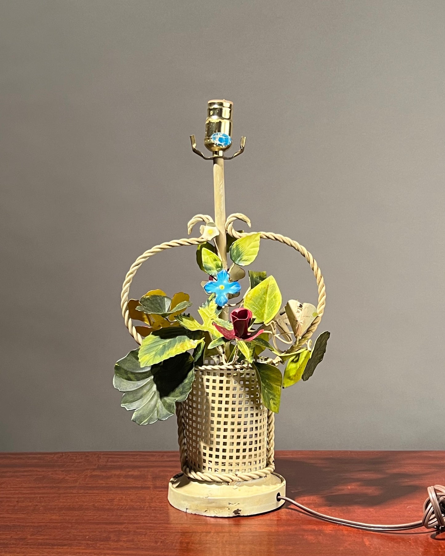 Basket and flowers tole lamp