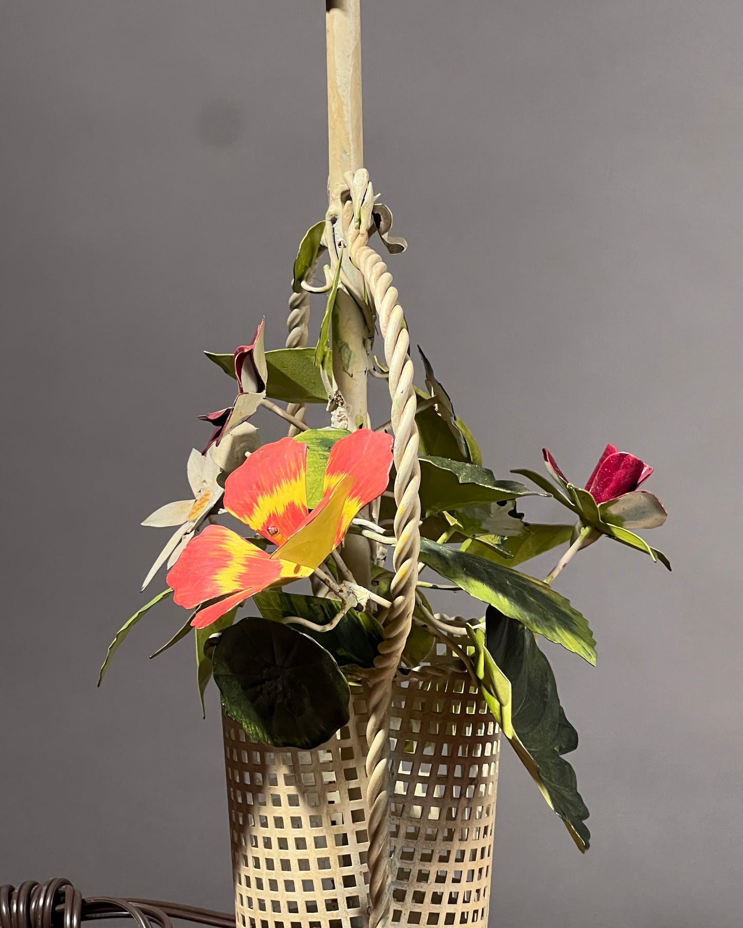 Basket and flowers tole lamp