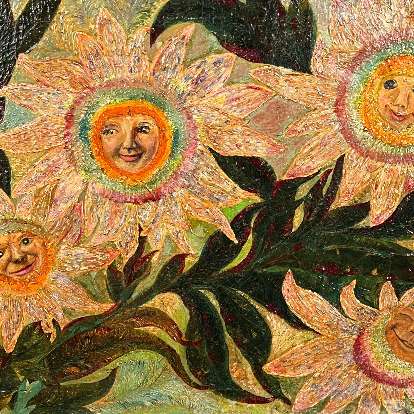 R. GILBERT, Folk Art Sunflower Faces, oil on canvas