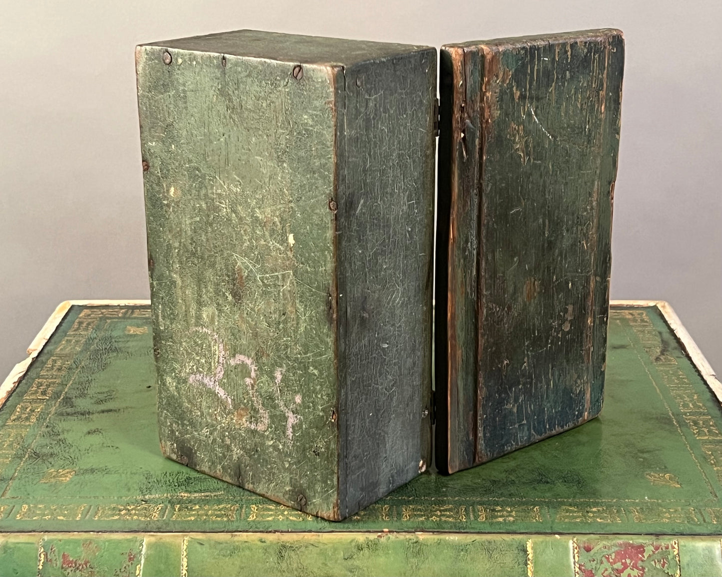 Antique Green Paint Decorated Wooden Box 19th Century