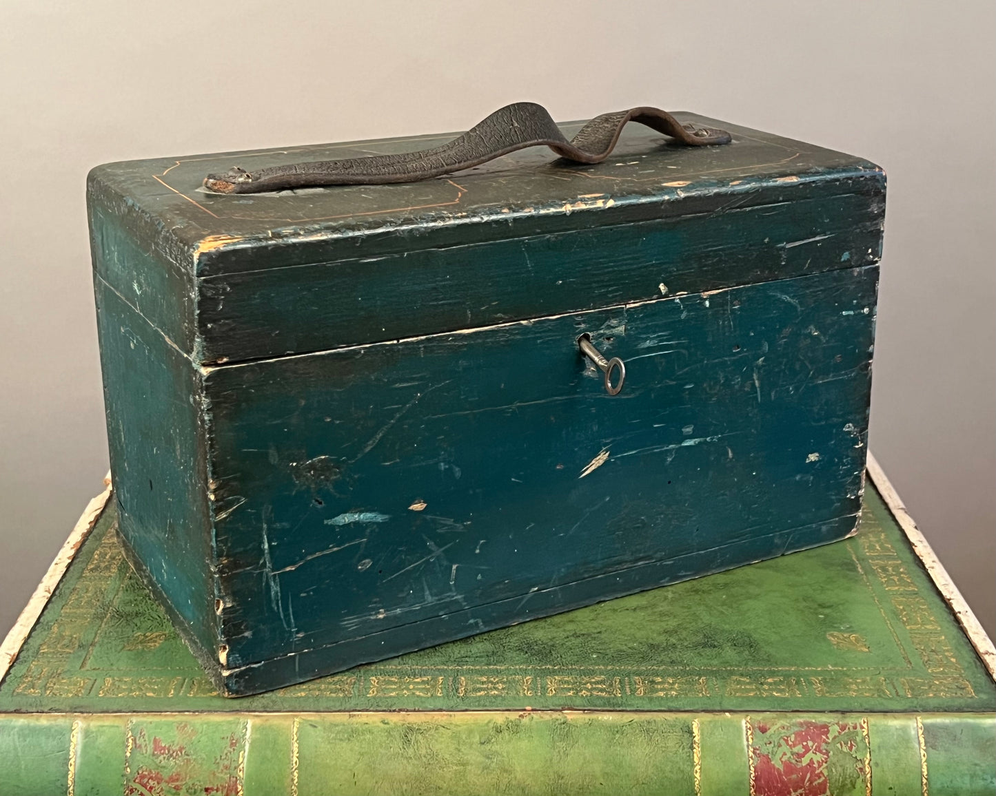 Antique Original Green Painted Wooden Toolbox 19th Century