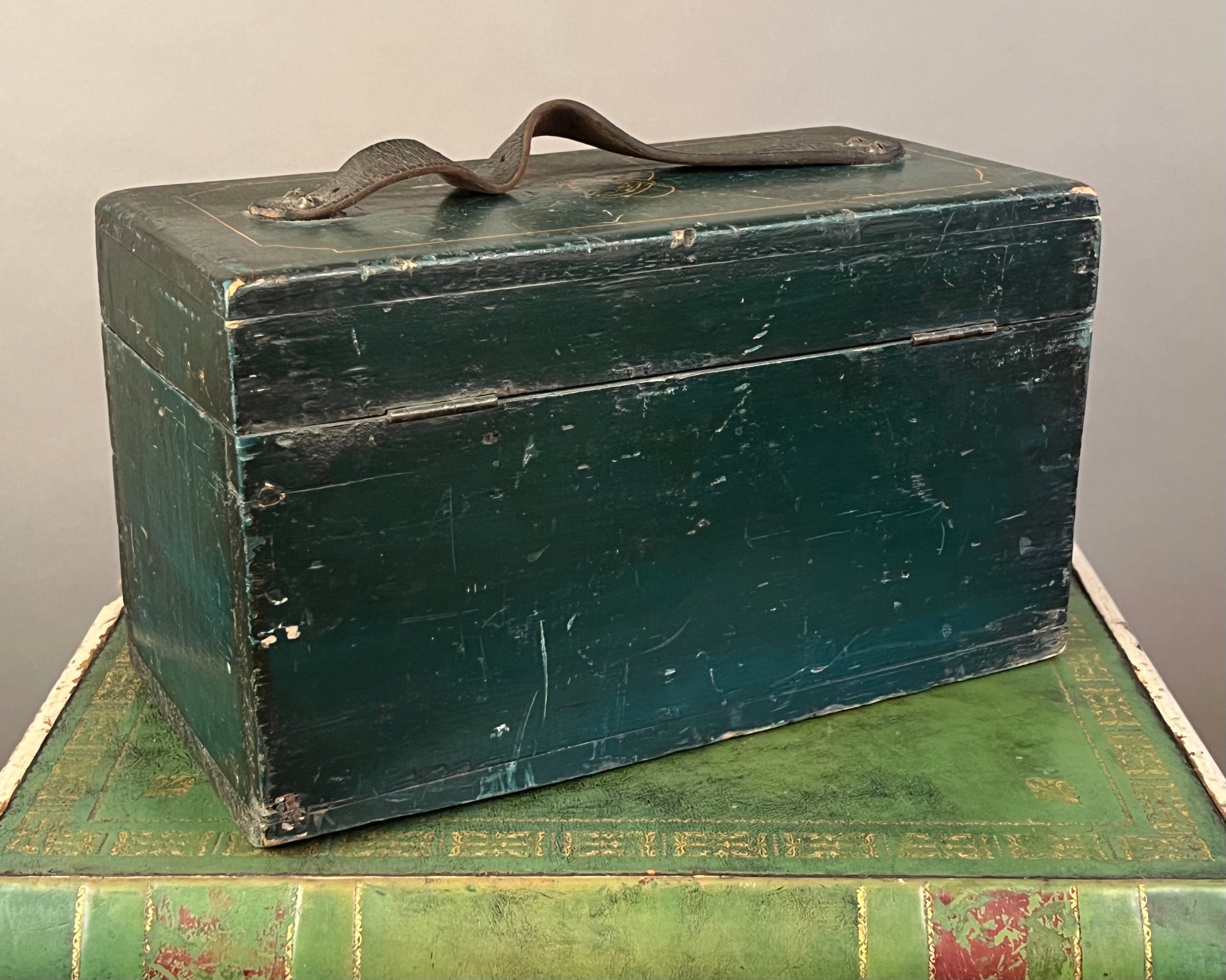Antique Original Green Painted Wooden Toolbox 19th Century