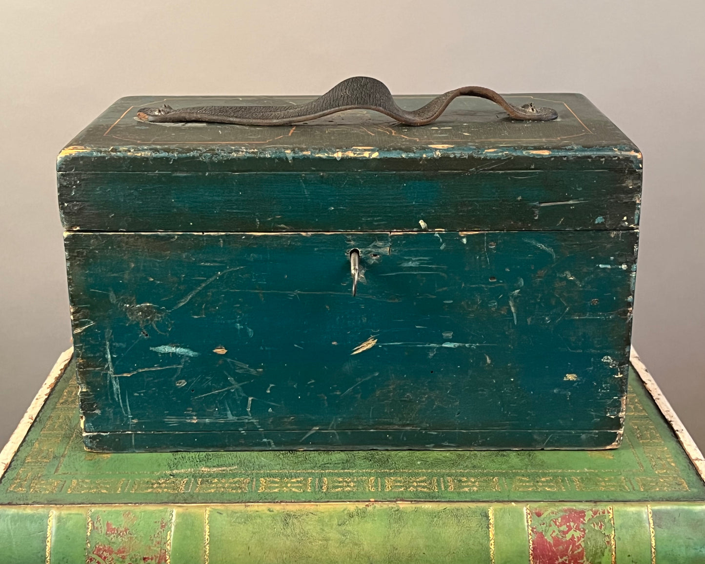 Antique Original Green Painted Wooden Toolbox 19th Century