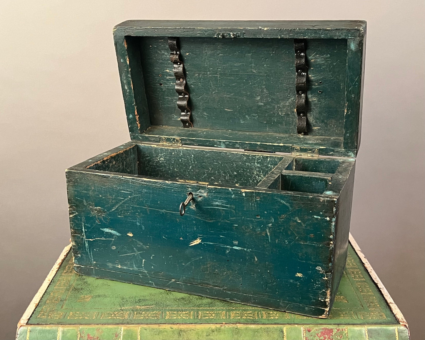 Antique Original Green Painted Wooden Toolbox 19th Century