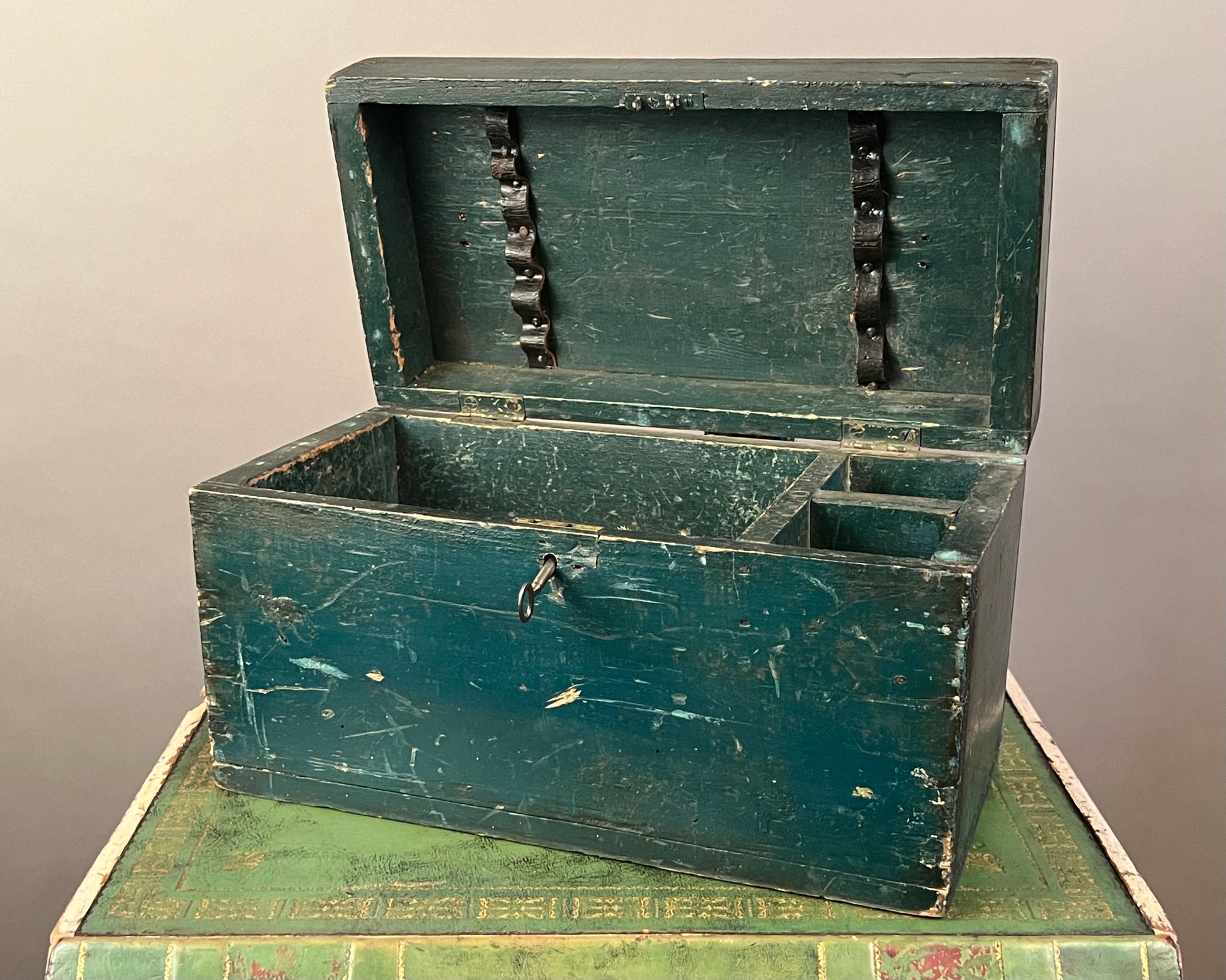 Antique Original Green Painted Wooden Toolbox 19th Century
