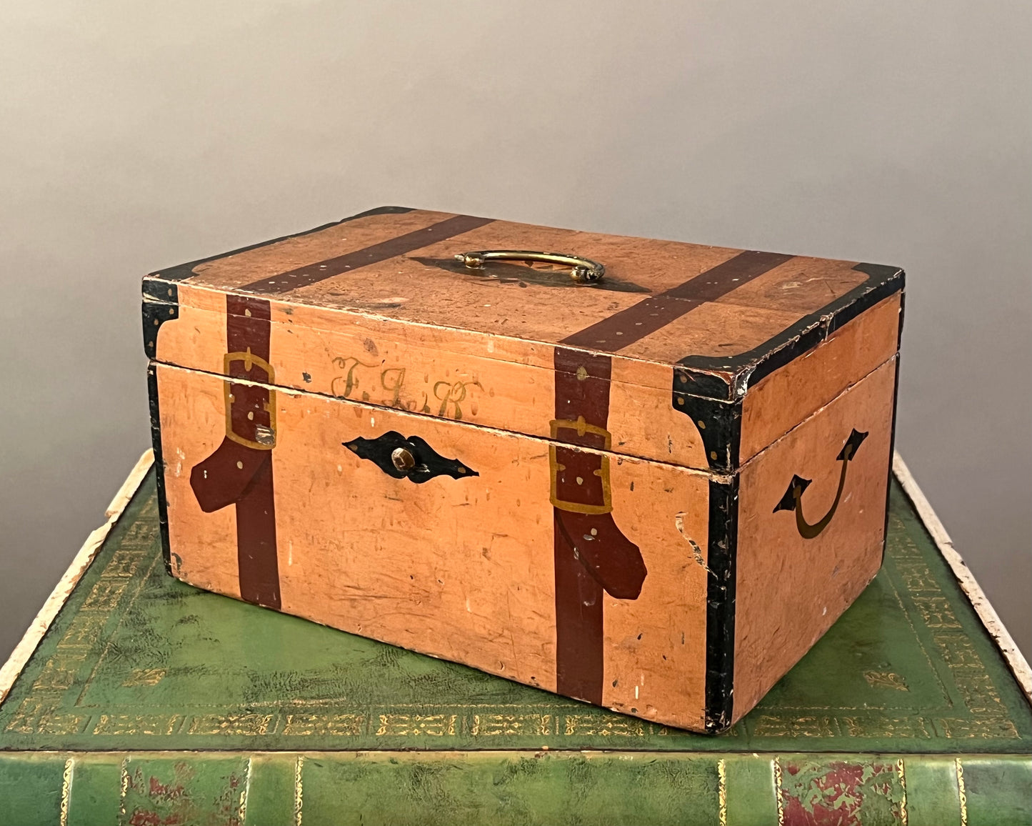 Antique Paint Decorated Wooden Box 