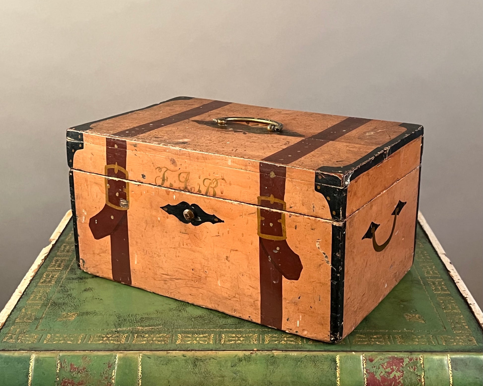 Antique Paint Decorated Wooden Box 