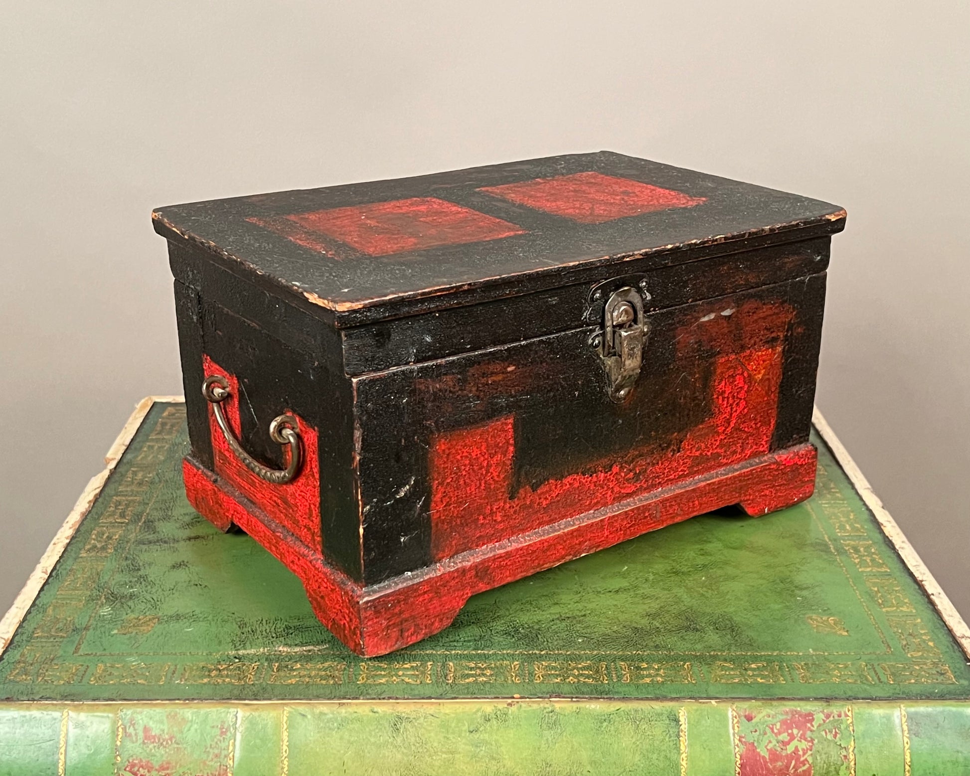 Antique Paint Decorated Wooden Box 19th Century