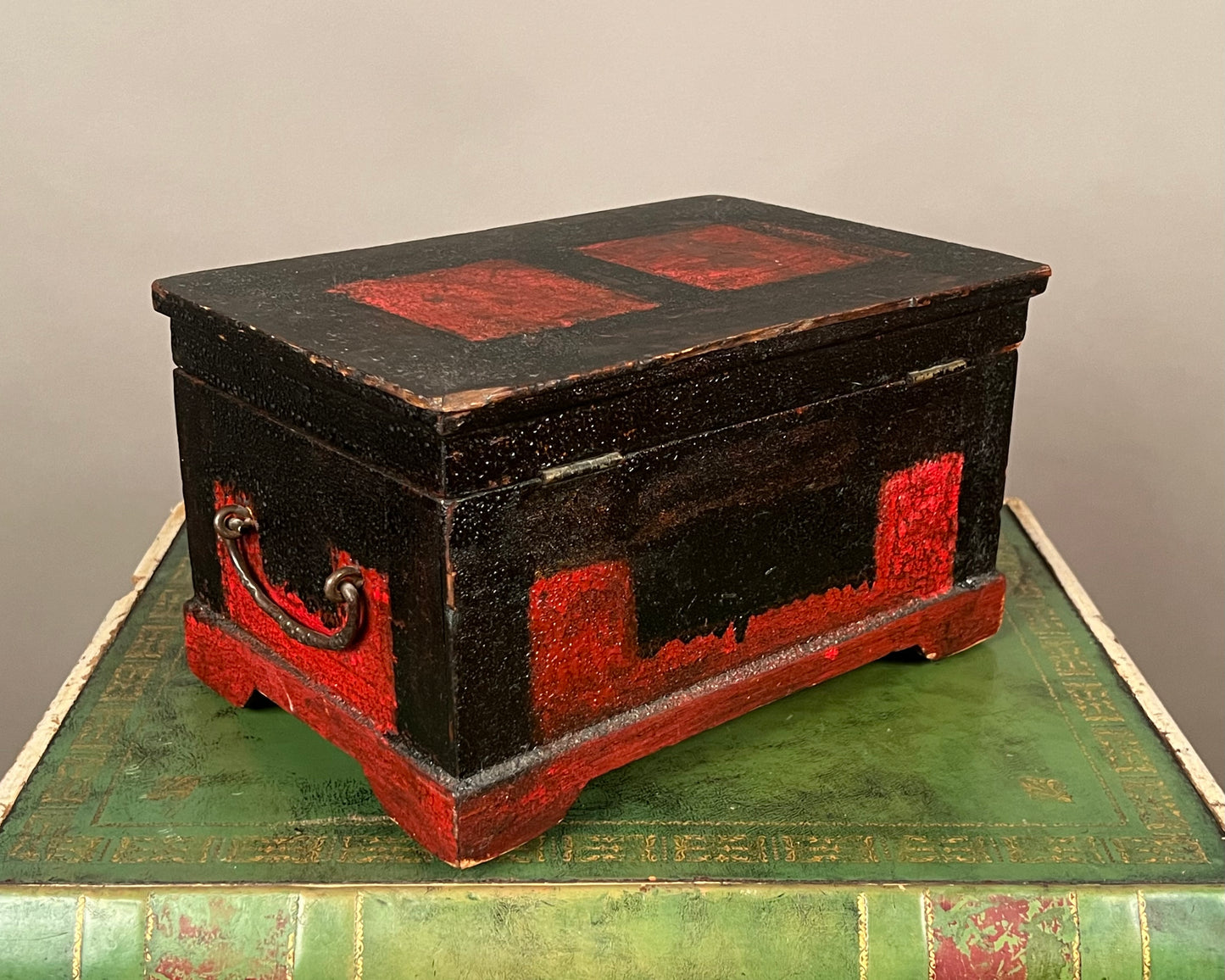 Antique Paint Decorated Wooden Box 19th Century