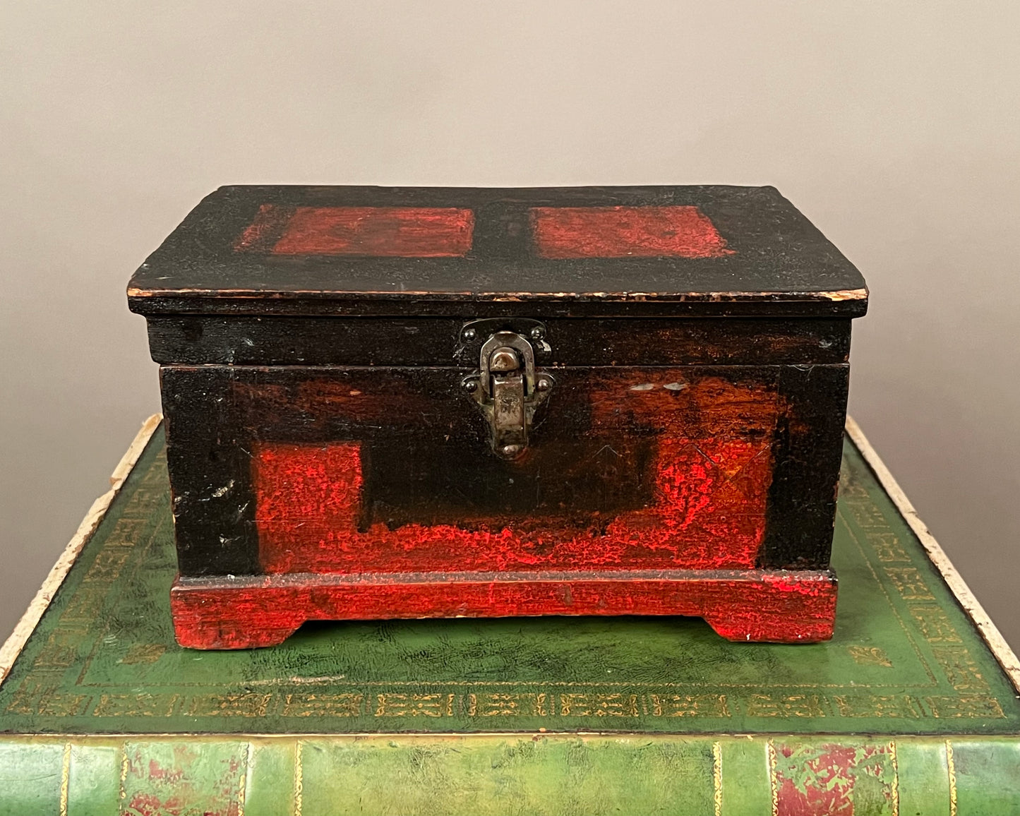 Antique Paint Decorated Wooden Box 19th Century