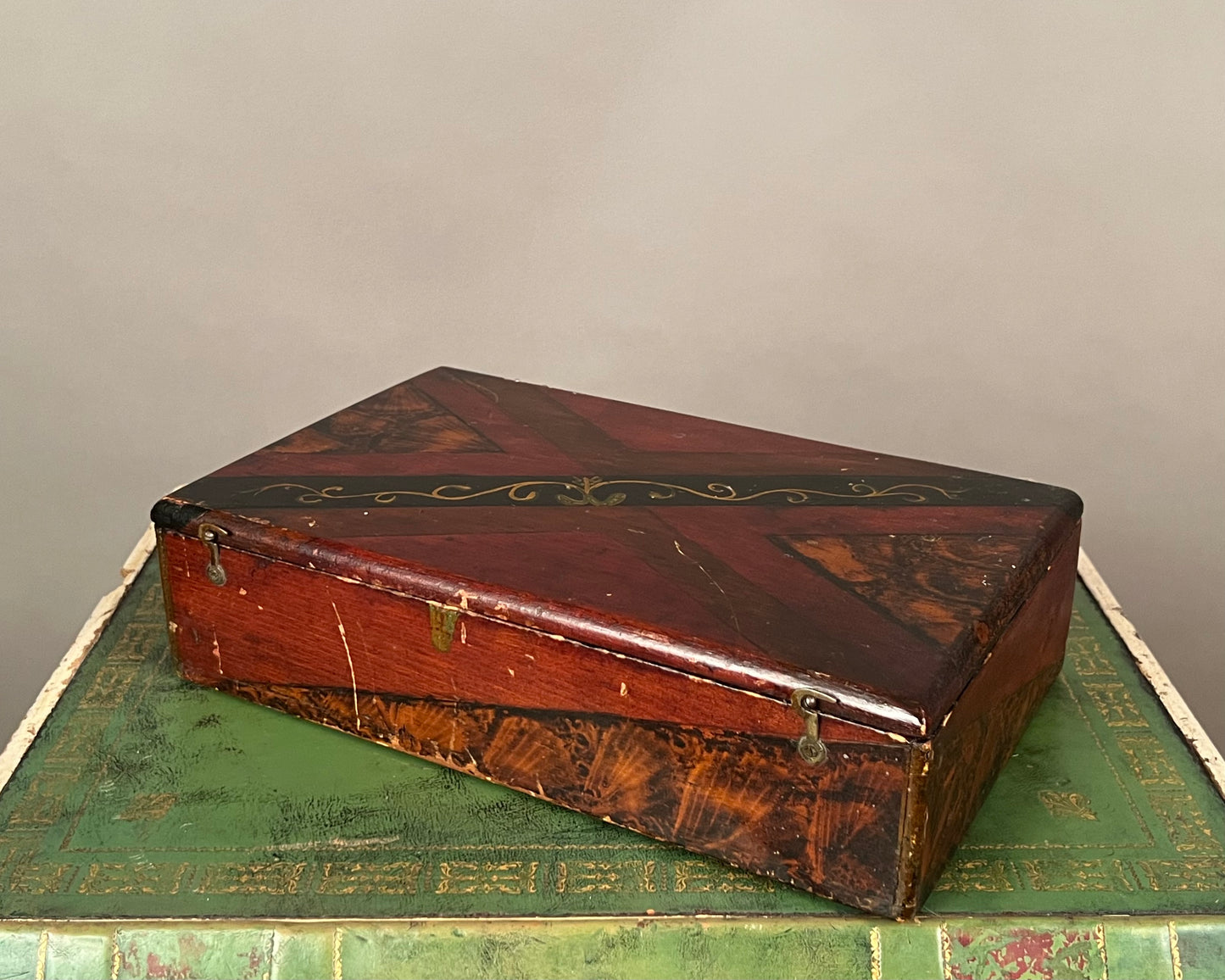 Antique Paint Decorated Wooden Box 1a