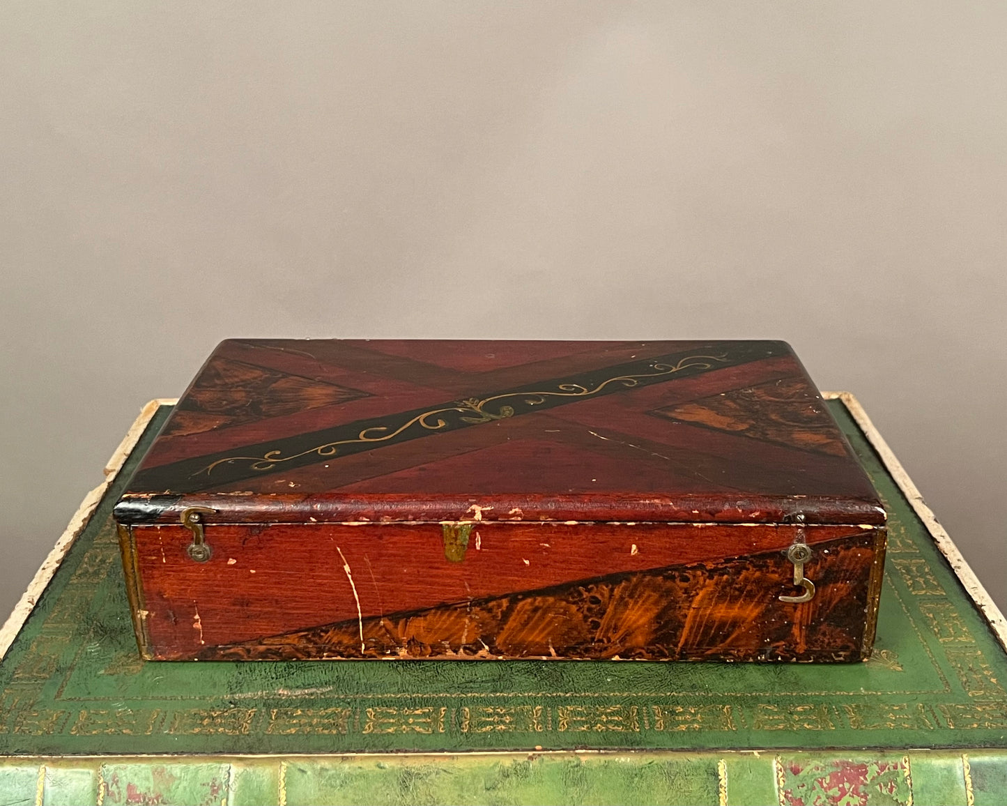 Antique Paint Decorated Wooden Box 1b