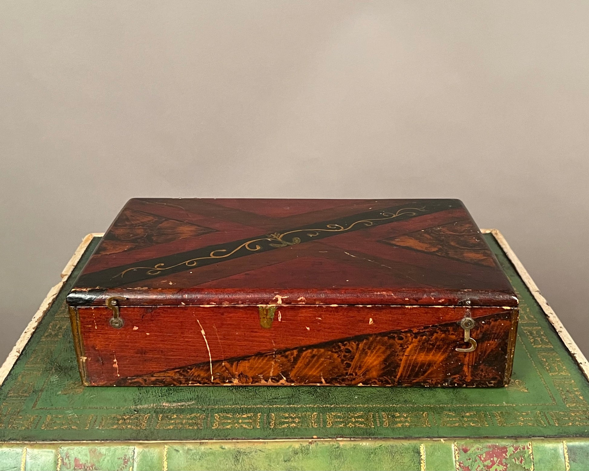 Antique Paint Decorated Wooden Box 1b