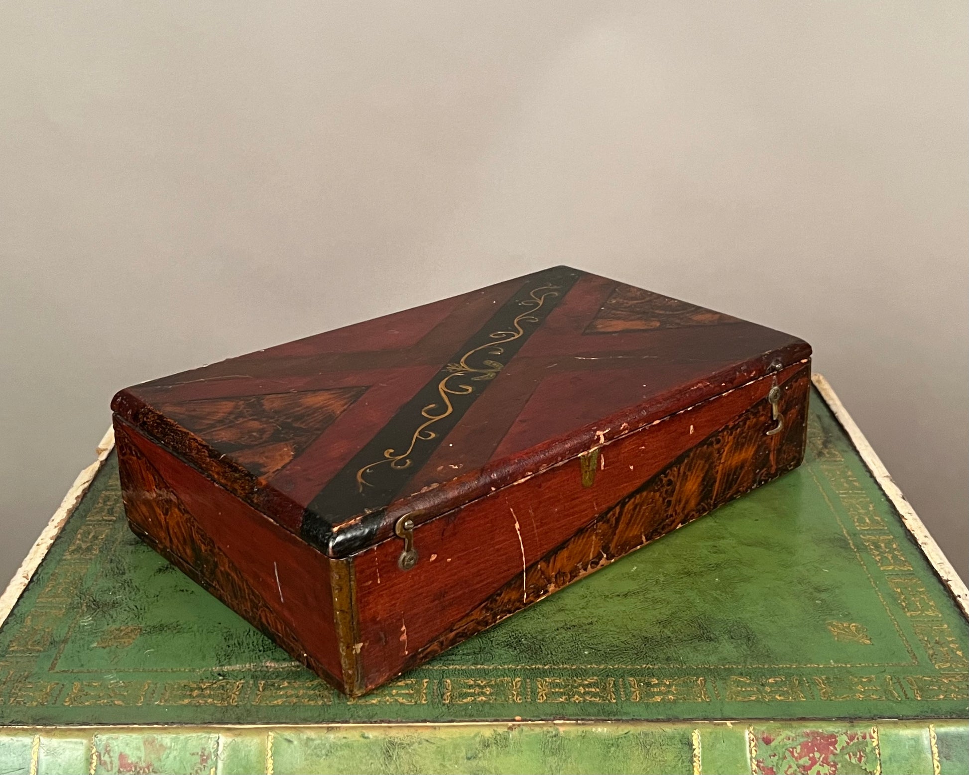 Antique Paint Decorated Wooden Box 1c