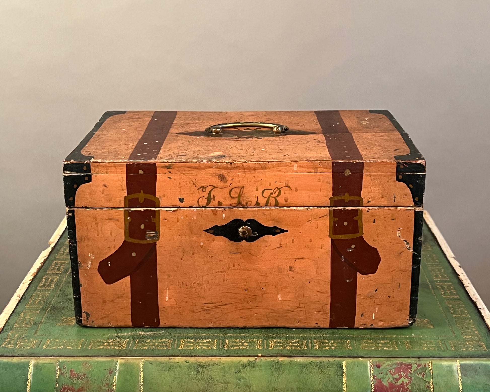 Antique Paint Decorated Wooden Box a