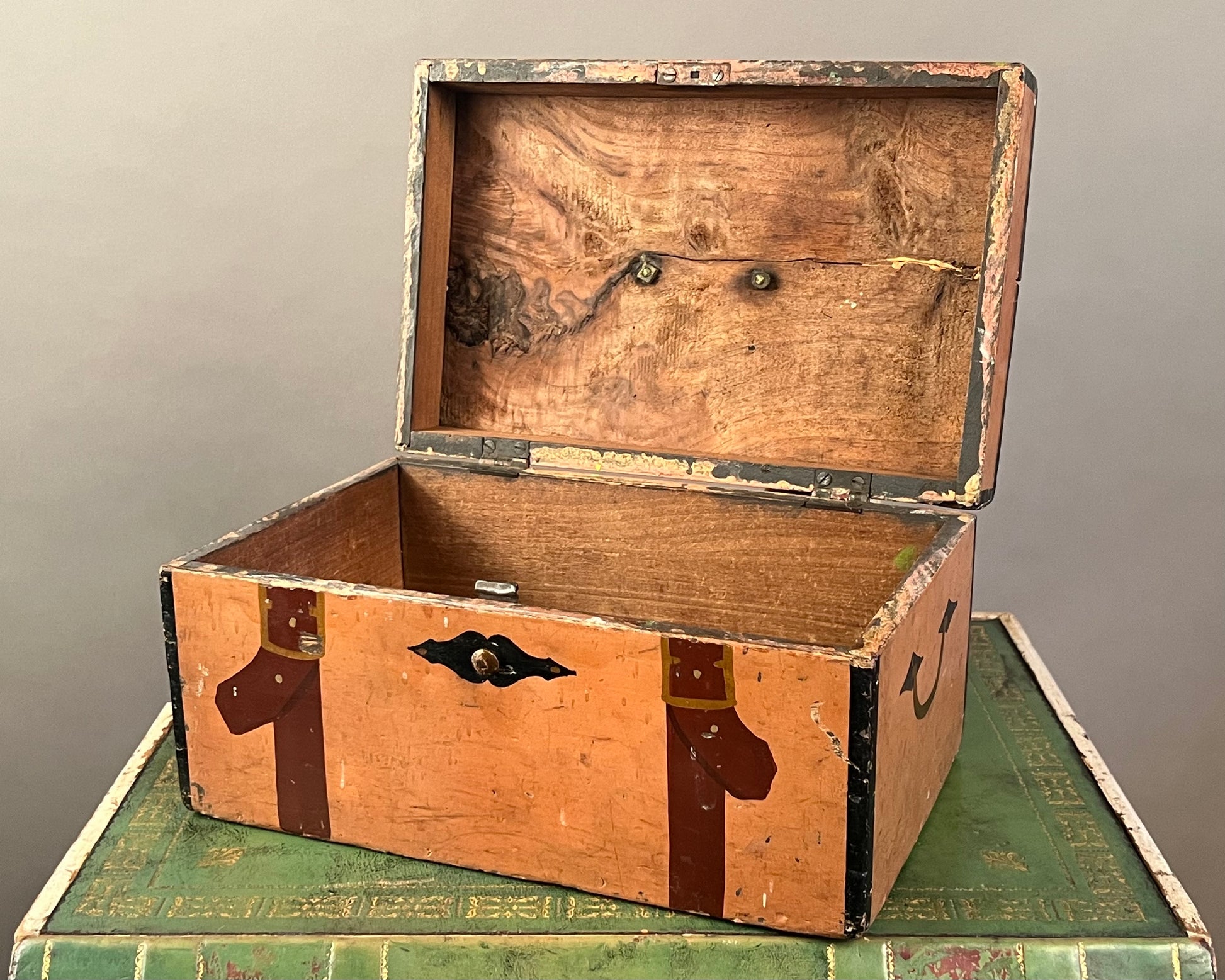 Antique Paint Decorated Wooden Box d