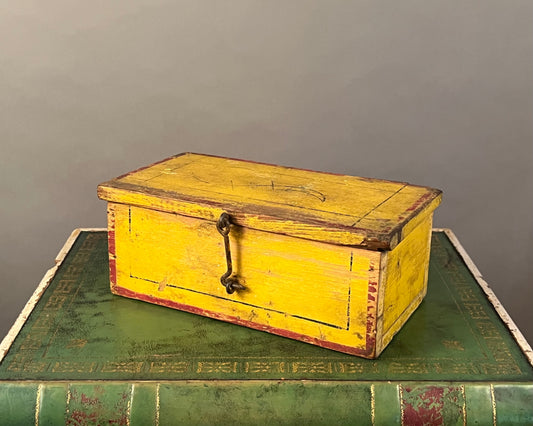 Antique Paint Decorated Wooden Yellow Box a