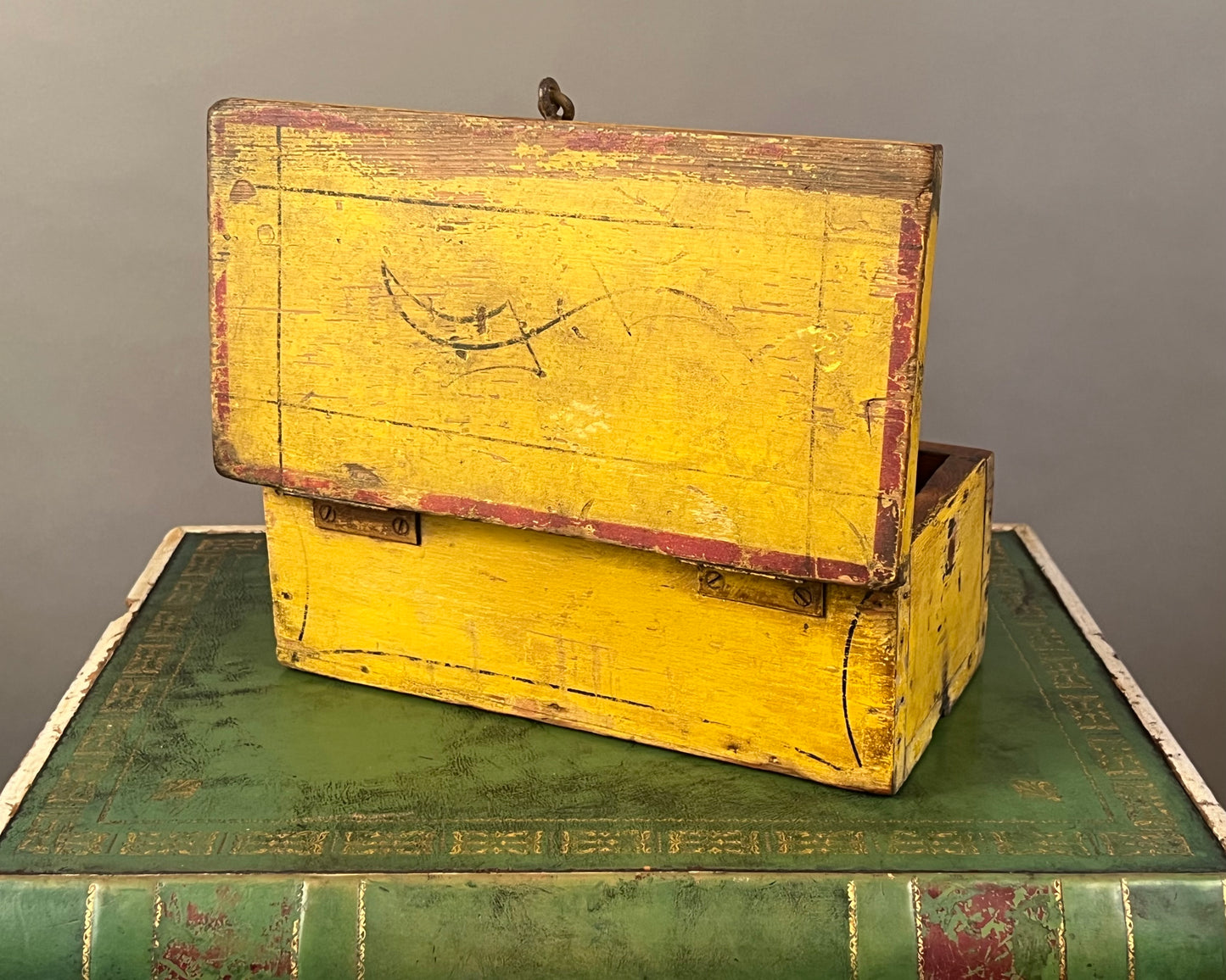 Antique Paint Decorated Wooden Yellow Box d