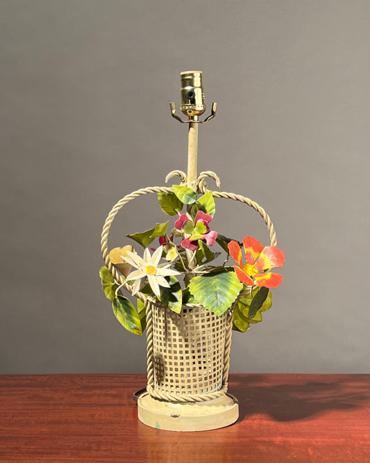 Basket and flowers tole lamp