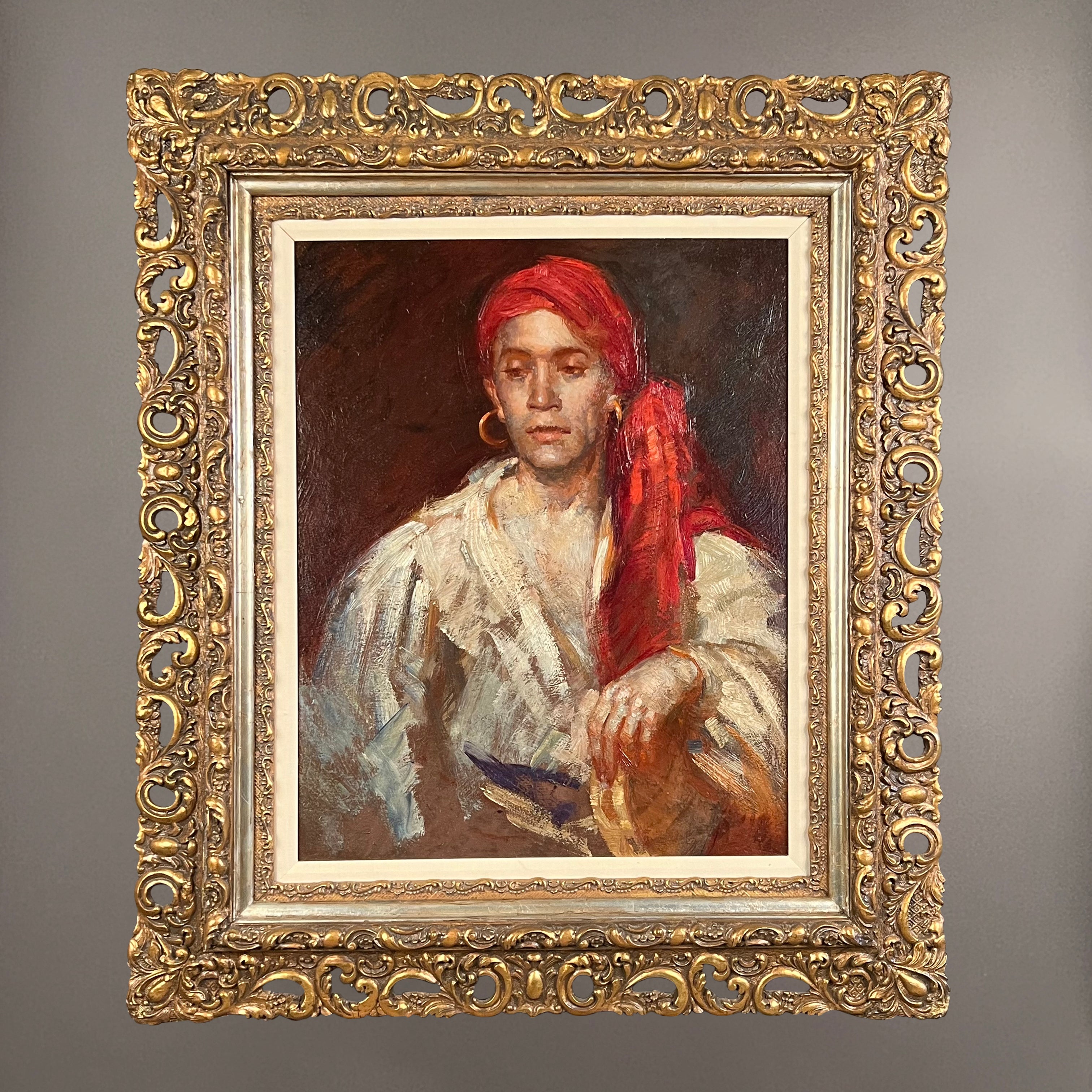 Portrait of a Handsome Gypsy Man, Oil on Canvas – bachelor hill antiques