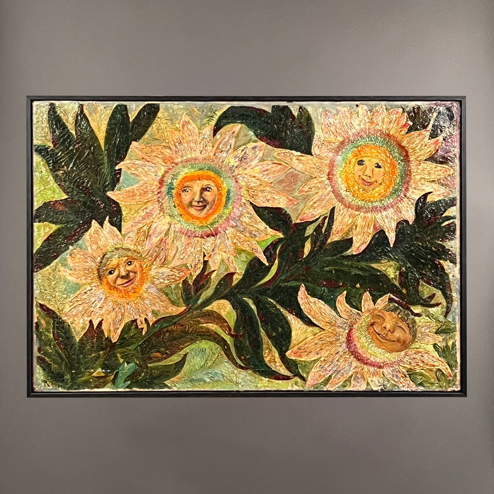R. GILBERT, Folk Art Sunflower Faces, oil on canvas