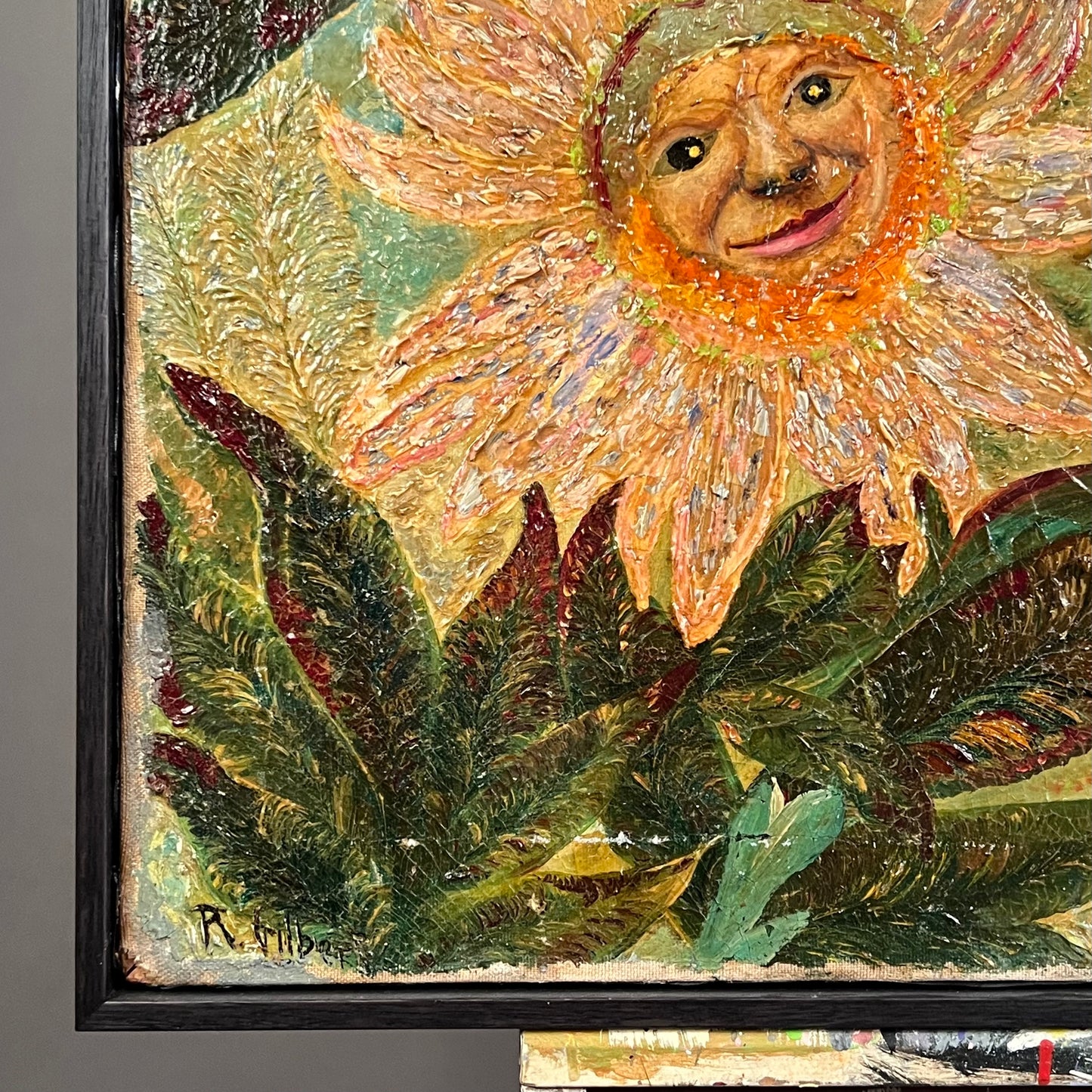 R. GILBERT, Folk Art Sunflower Faces, oil on canvas