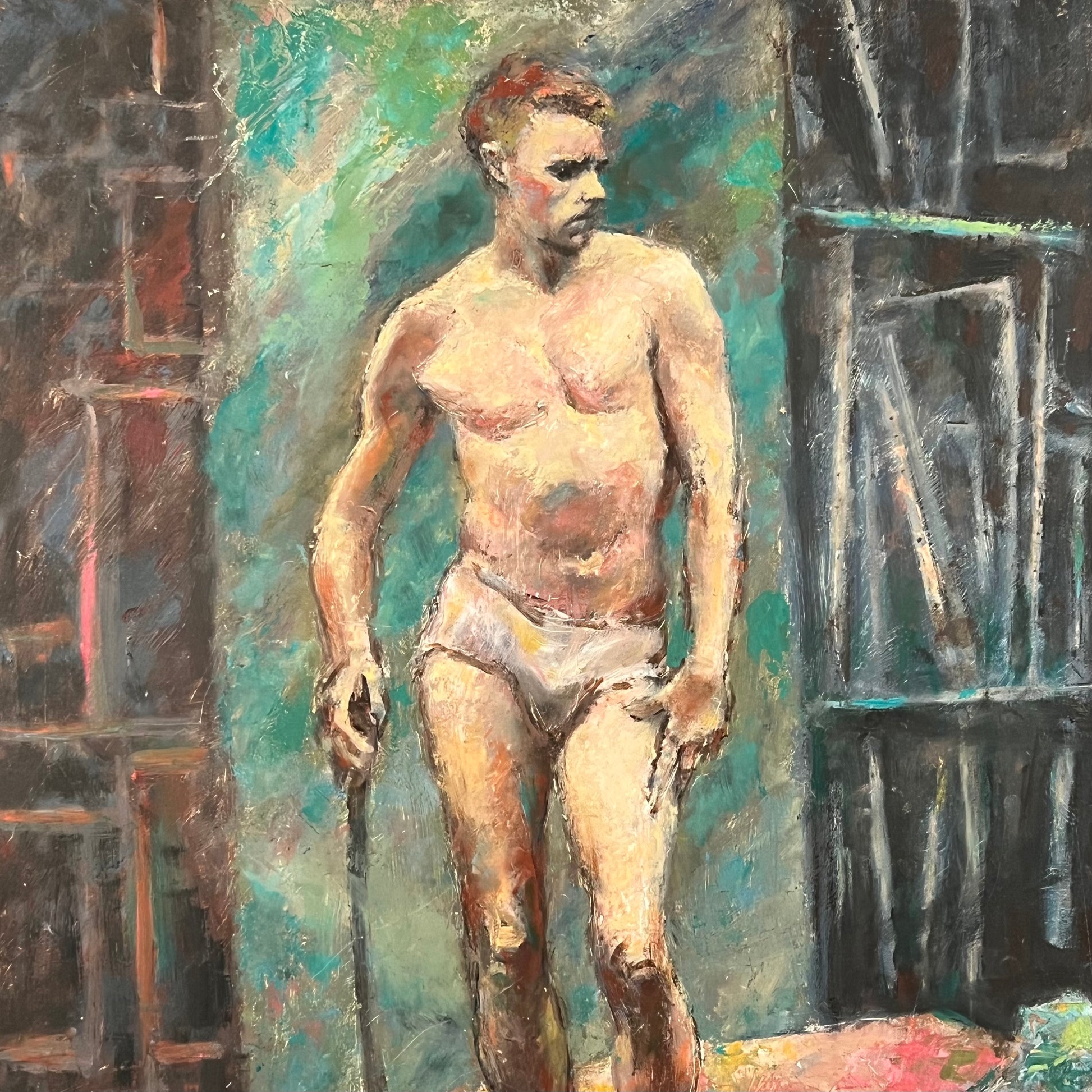 Study of a man with cane, Oil on Masonite